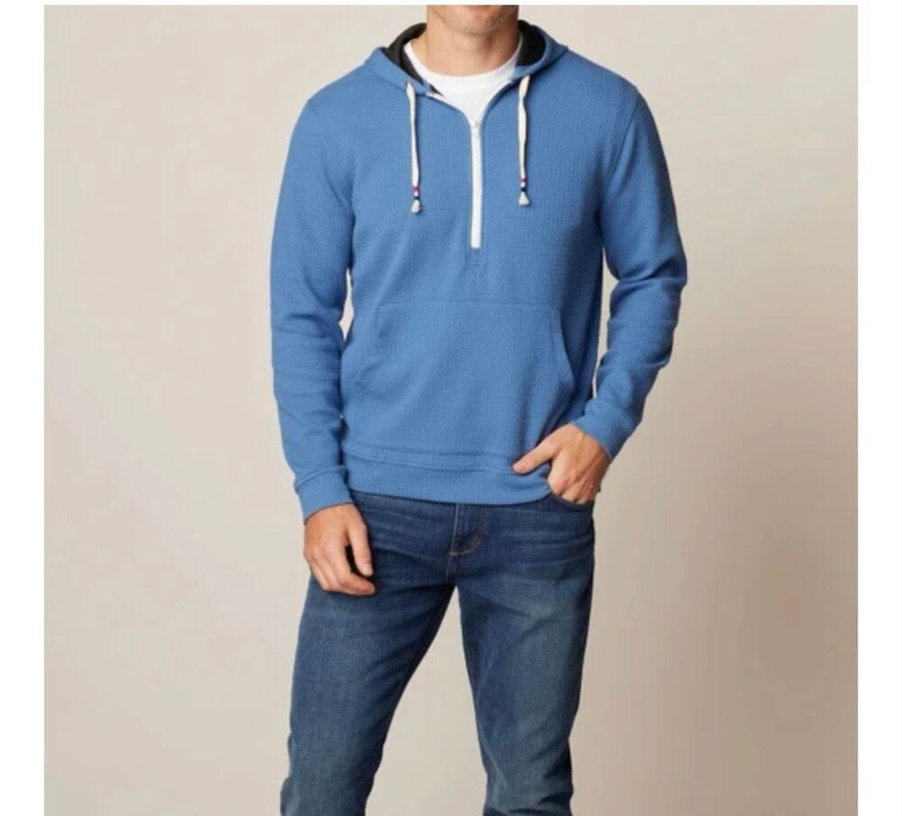 Johnnie O Georgie Pullover 1/4 Zip Hoodie Gray Laguna Blue Size Small